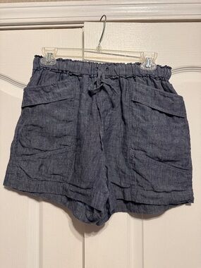 Splendid Navy High-Waist Linen-Blend Shorts with Front Pockets